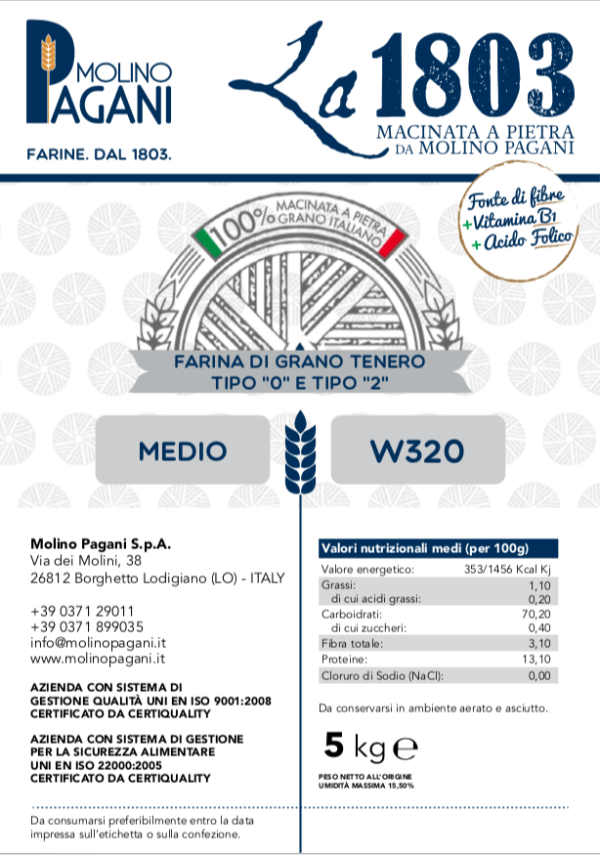 Farina macinata a pietra La1803 Tipo “1” 100% grani italiani 5 Kg