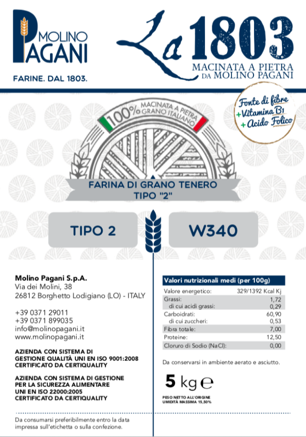 Farina macinata a pietra La1803 Tipo “2” 100% grani italiani 5 Kg