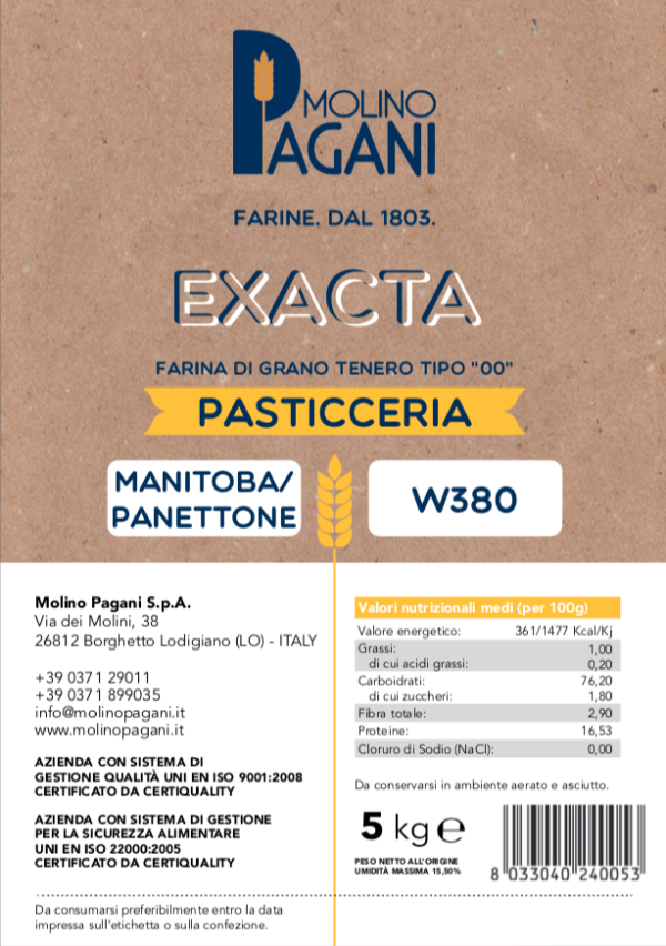 Farina di grano tenero Tipo “00″ per Pasticceria Manitoba/Panettone W380 5 Kg