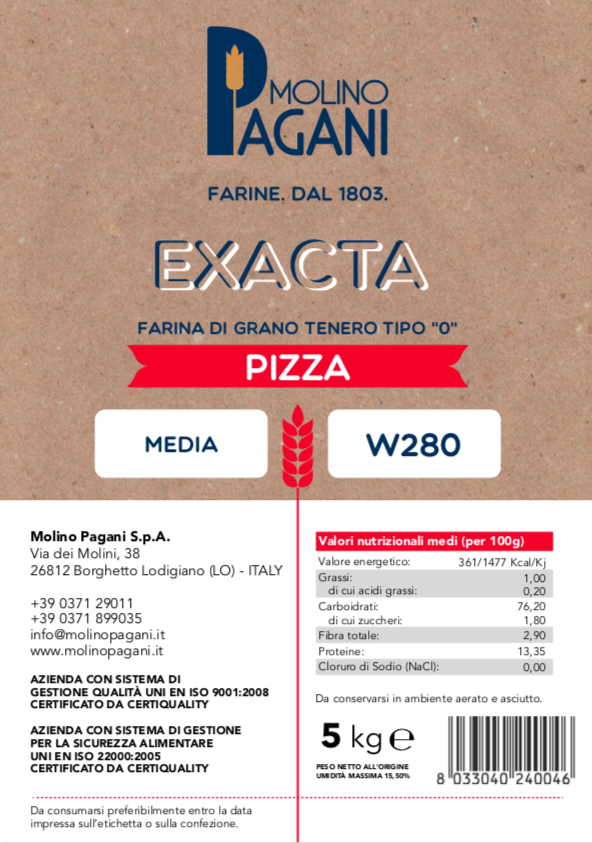 Farina di grano tenero Tipo “0” per Pizza W280 5 Kg